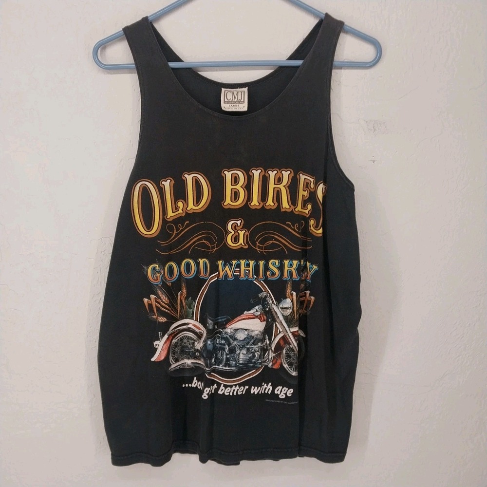 Vintage‎ 1993 Biker Motorcycle Tank Top Old Bikes & Good Whiskey Size Large